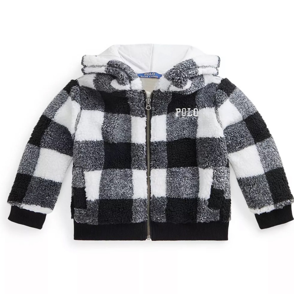 Toddler Girls Checked Faux-Shearling Full-Zip Hoodie